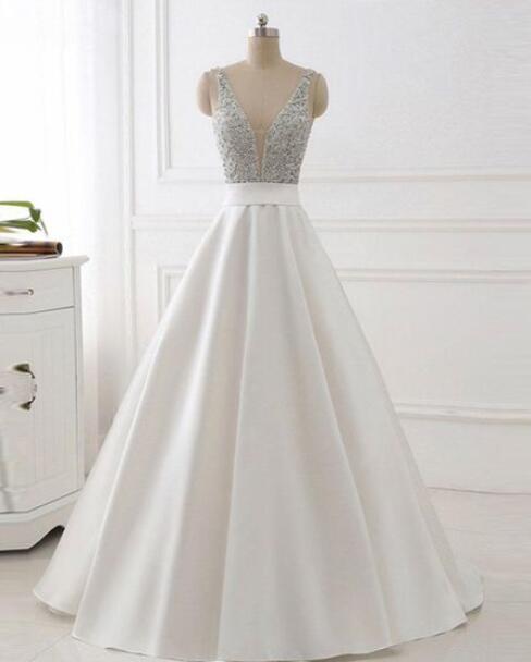 Beautiful Elegant V Neck Sleeveless Formal Prom Dresses