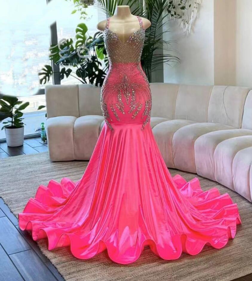 Spaghetti Strap Prom Dresses, Vestidos De Noche, Crystals Prom Dresses