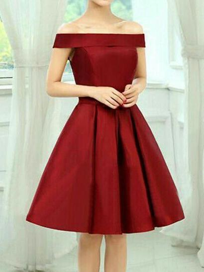 Off Shoulder Dark Red Homecoming Dresses