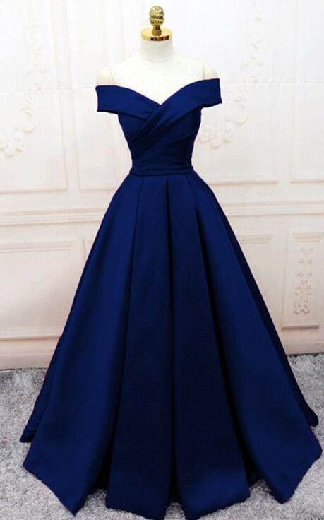 Fashion Navy Blue Satin Pleated Off The Shoulder Short Party Dress Formal 8th Grade Homecoming Dress main image 1