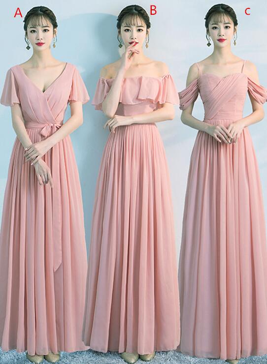 Lovely Simple Long Pink Bridesmaid Dresses
