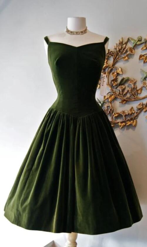 Vintage Dark Green Velvet Prom Dress
