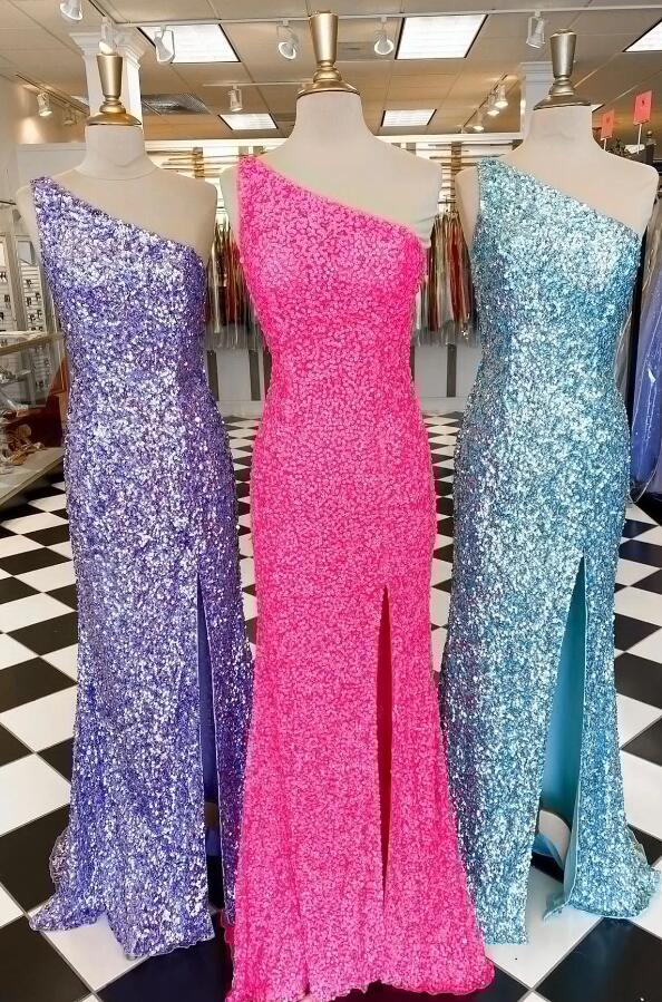 Glitters One Shoulder Sequins Mermaid Prom Dresses on Luulla