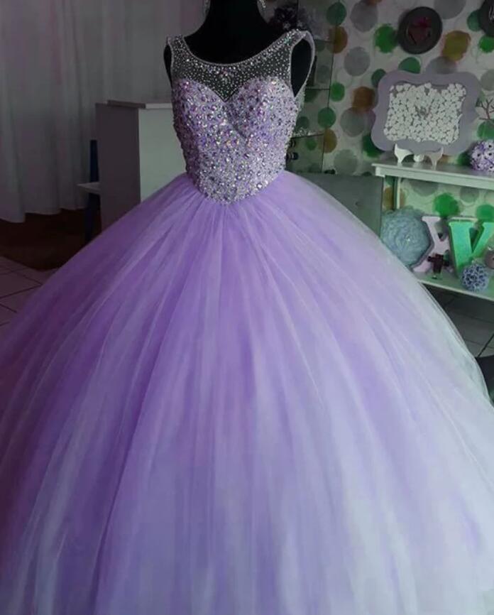 Roumnd Neck Lilac Ball Gown Prom Dress Quinceanera Dresses