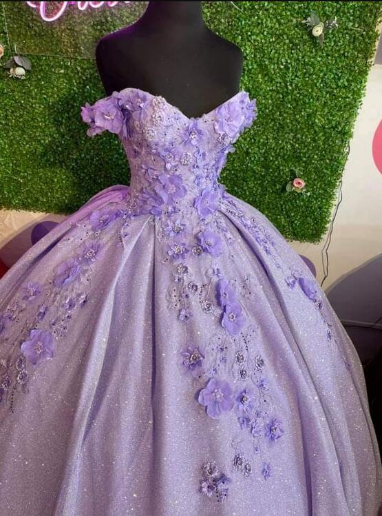 Off The Shoulder Prom Dress With 3d Flowers