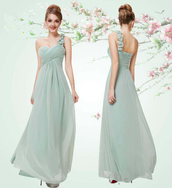 A Line Bridesmaid Dresses Long Shoulder Sisters Outfit Dress Chiffon Prom Dress