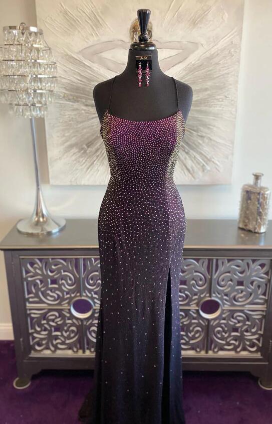 Mermaid Dark Purple Lace-up Back Prom Dress With Beading