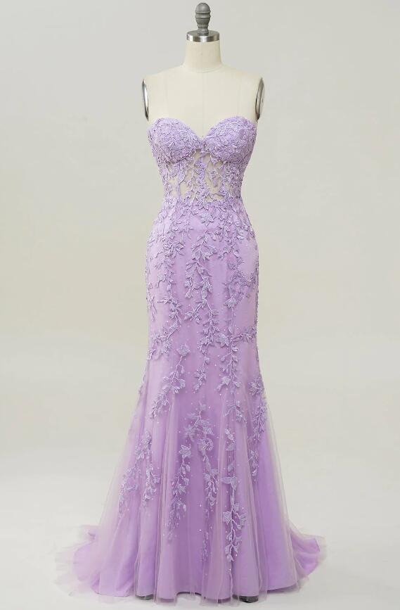 Mermaid Purple Sweetheart Neck Prom Dress With Appliques