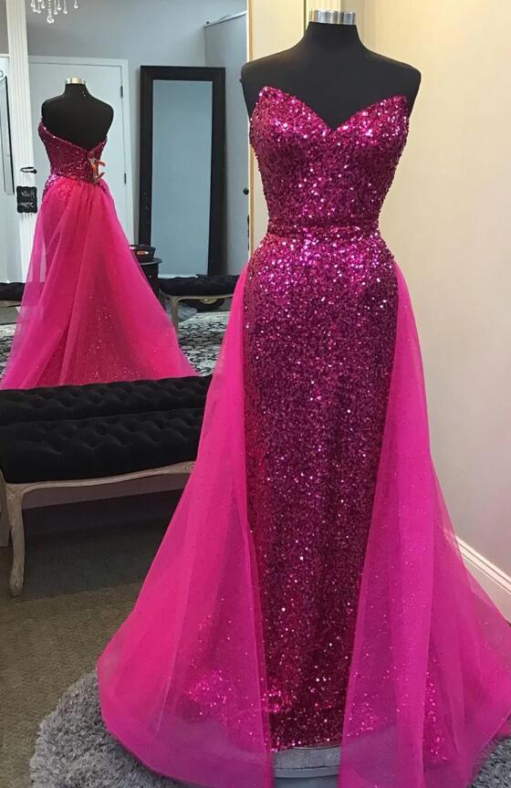 Sparkly Pink Sequins Long Prom Dress