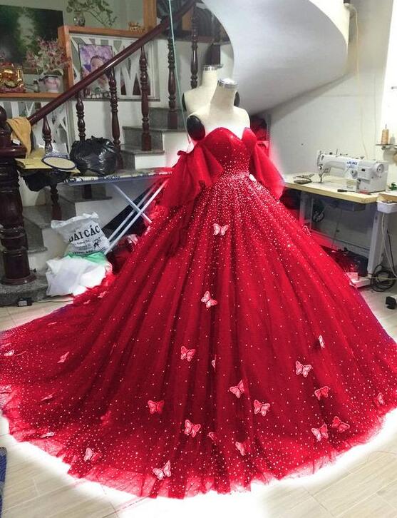 Red Quinceanera Dresses With Cape 3d Floral Applique Ball Gown Prom Gowns