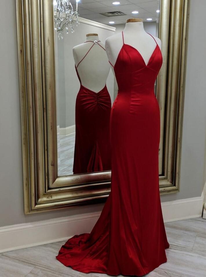 Simple Backless Red Long Prom Dresses on Luulla