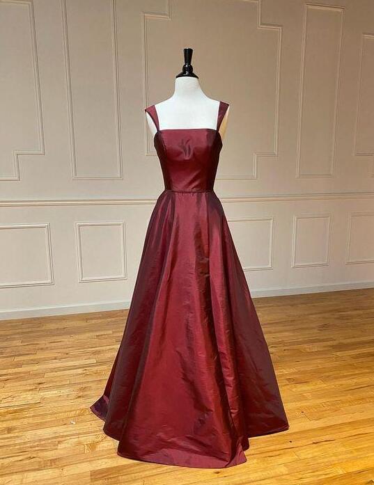 Simple A Line Strapless Tulle Burgundy Long Prom Dresses C93 main image 1