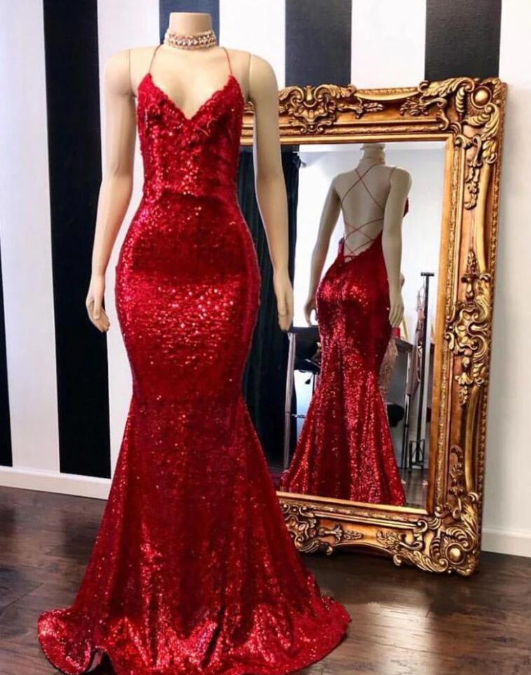 Halter Sequins Sparkle Evening Gowns Sexy Prom Dresses