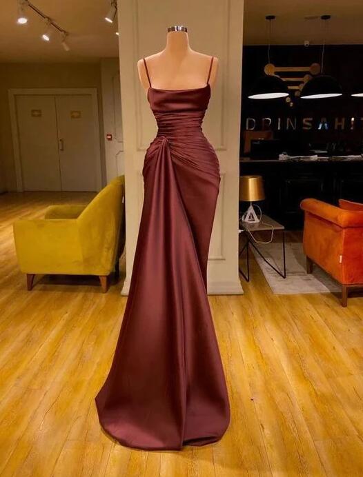 Simple Wine Red Stain Prom Dresses