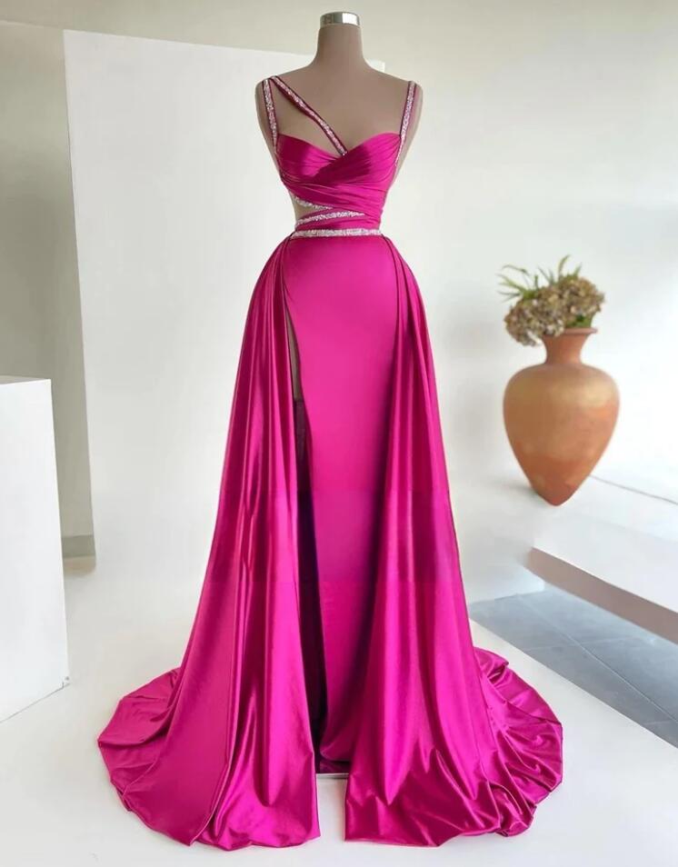 A Line Pink Mermaid Evening Dresses Sequin Prom Dresses