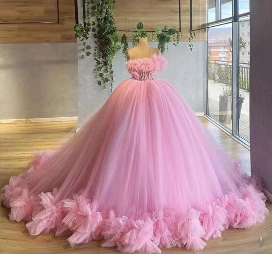 Gorgeous Strapless Ball Gown Light Pink Prom Dresses