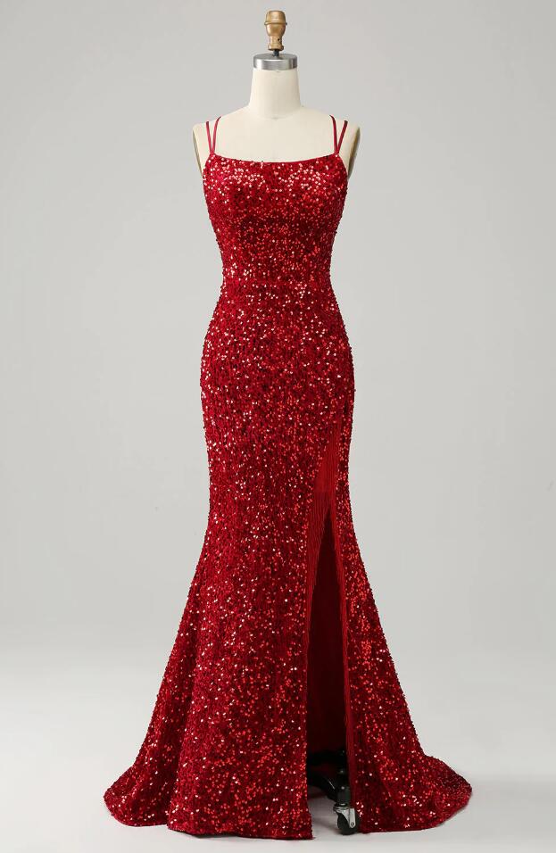 Dark Red Mermaid Simple Backless Long Prom Dresses Evening Dress PL316