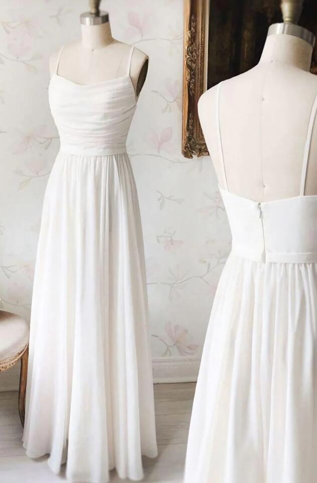 Simple A Line Chiffon V Neck Long Prom Dresses