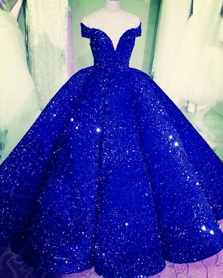 Off The Shoulder Sequin Ball Gown Prom Dresses