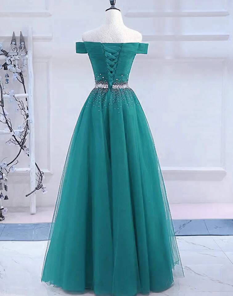Elegant Hunter Green A Line Off Shoulder Prom Party Gown with Sweetheart main image 1