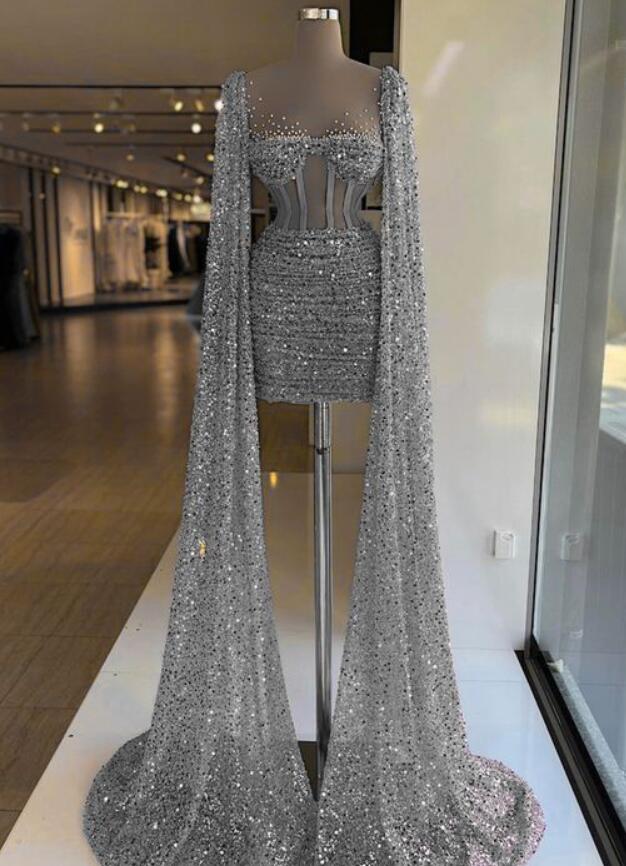 silver long sleeve homecoming dress Sexy Deep White V Neck Long Sleeve Short Homecoming Dress