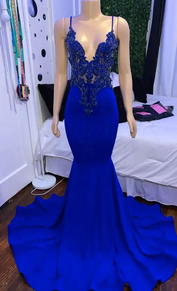 Mermaid Royal Blue Long Prom Dress With Beading