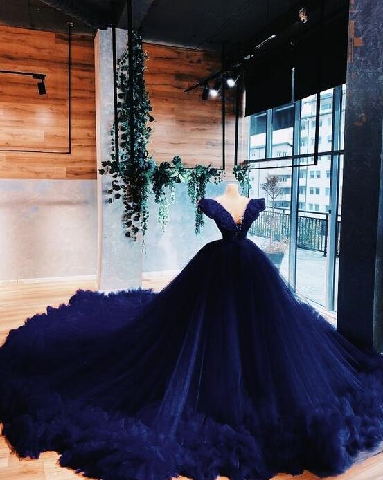 Mermaid Navy Blue Long Ball Gown Prom Dresses