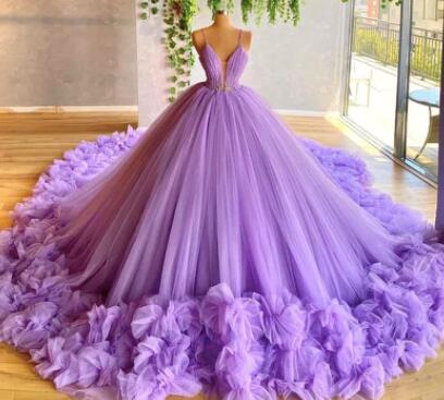 Mermaid Puffy Prom Dress, Purple Prom Dress, Tulle Prom Dresses