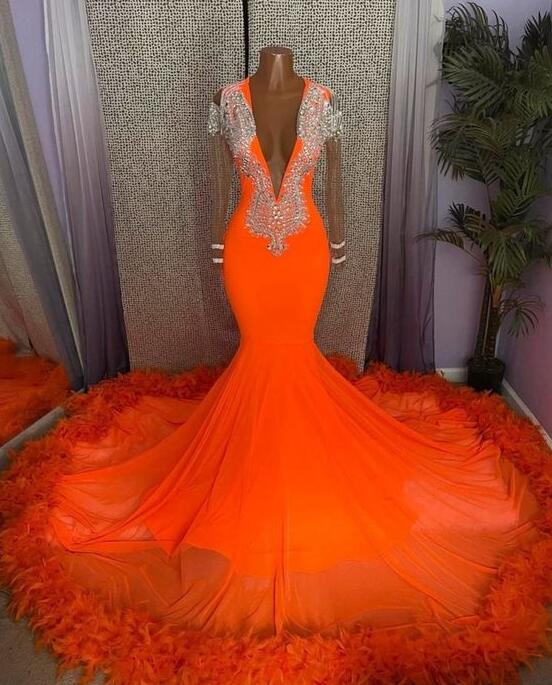 Mermaid Long Orange Party Dress,evening Dress