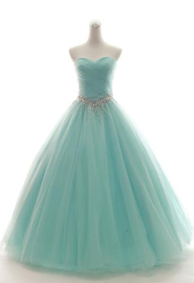 Sweetheart Neck Mint Green Tulle Sleeveless Formal Prom Dress With Beading