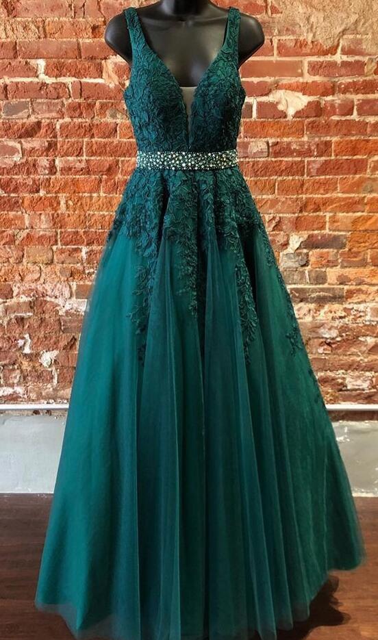 Chic A Line Country Green Prom Dresses, Formal Prom Gowns