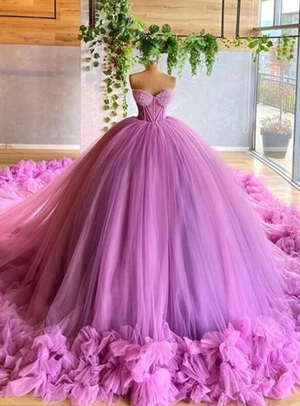Lovely Sweetheart Ball Gown Purple Tulle Prom Dresses