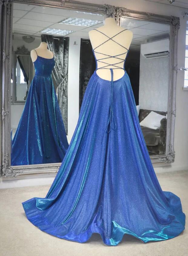 Simple Blue Strapless Satin Long Prom Dress,Sheath Party Evening Dress cc2651
