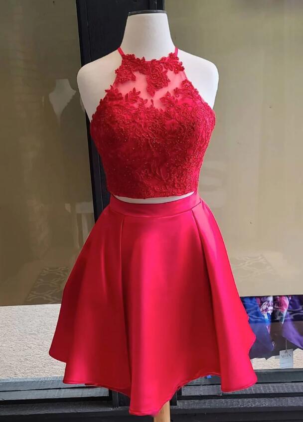 red homecoming dresses 2025 style fit Simple Two Pieces Short Red