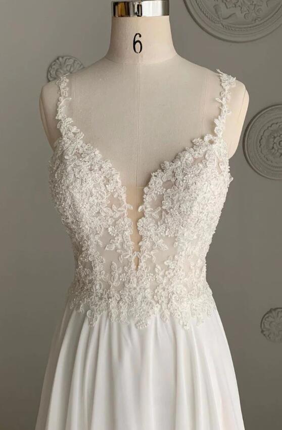 Simple Ivory Mermaid Long Sleeves Deep V-Neck Wedding Dress
