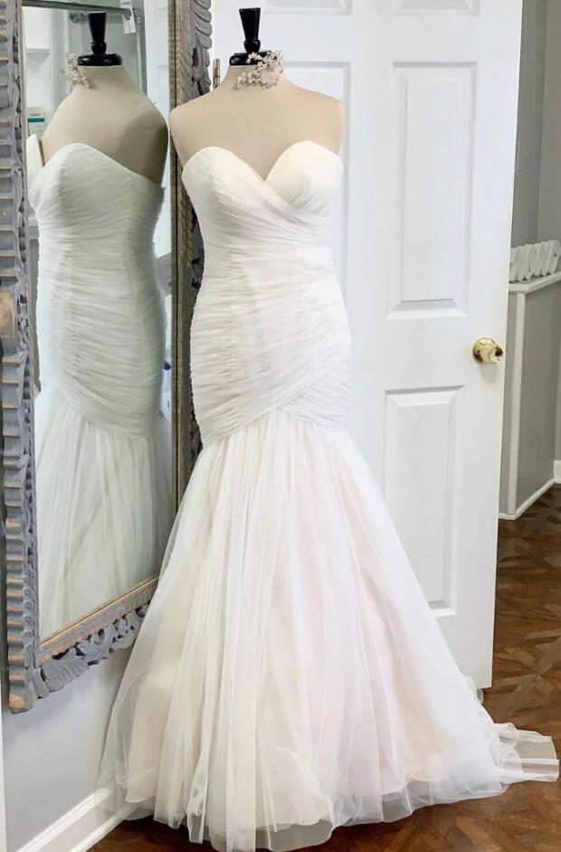 Sweetheart Ivory Tulle Long Wedding Dress,bridal Gown