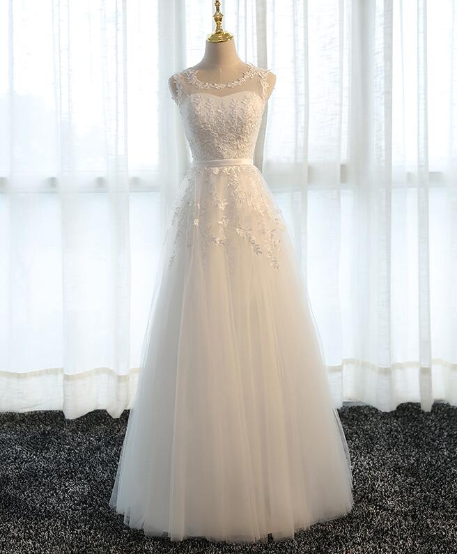 Elegant Floor Length White Tulle And Lace Party Dress
