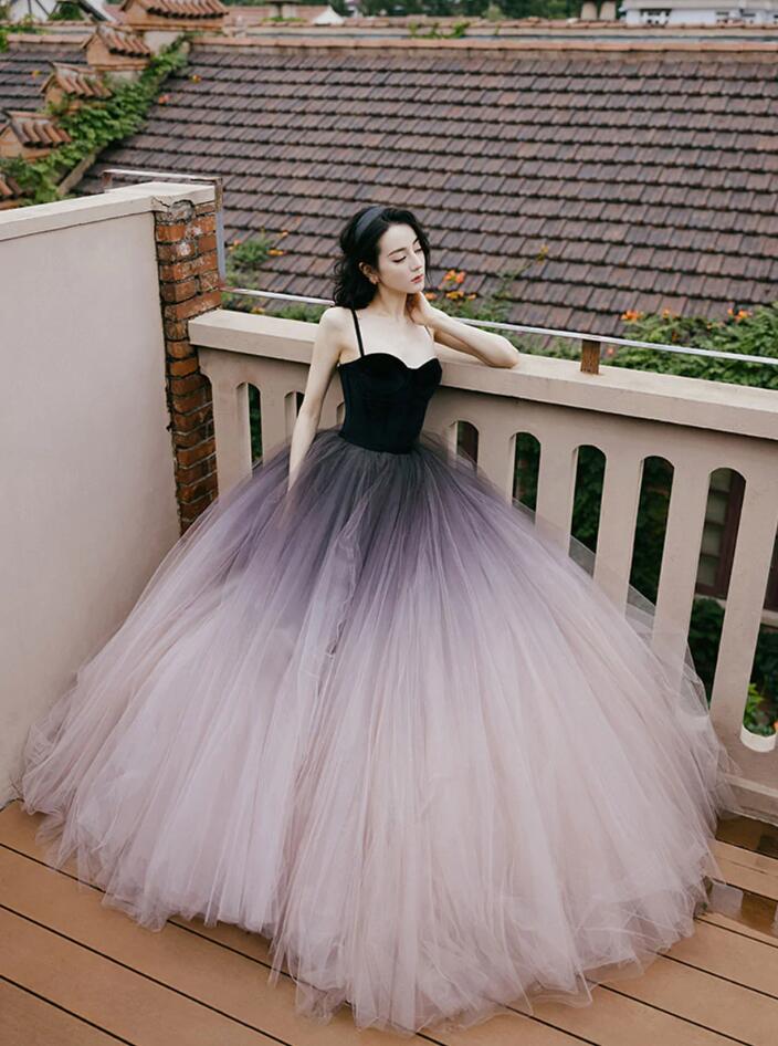 Unique Straps Sweetheart Tulle Long Prom Dress