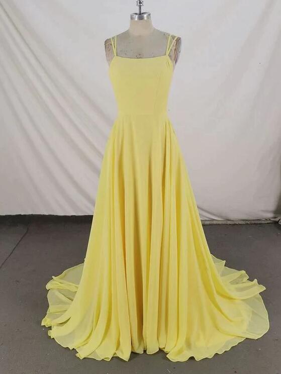 Simple Yellow Chiffon Long Prom Dresses