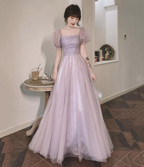A Line Purple Tulle Long Prom Dress Evening Dress