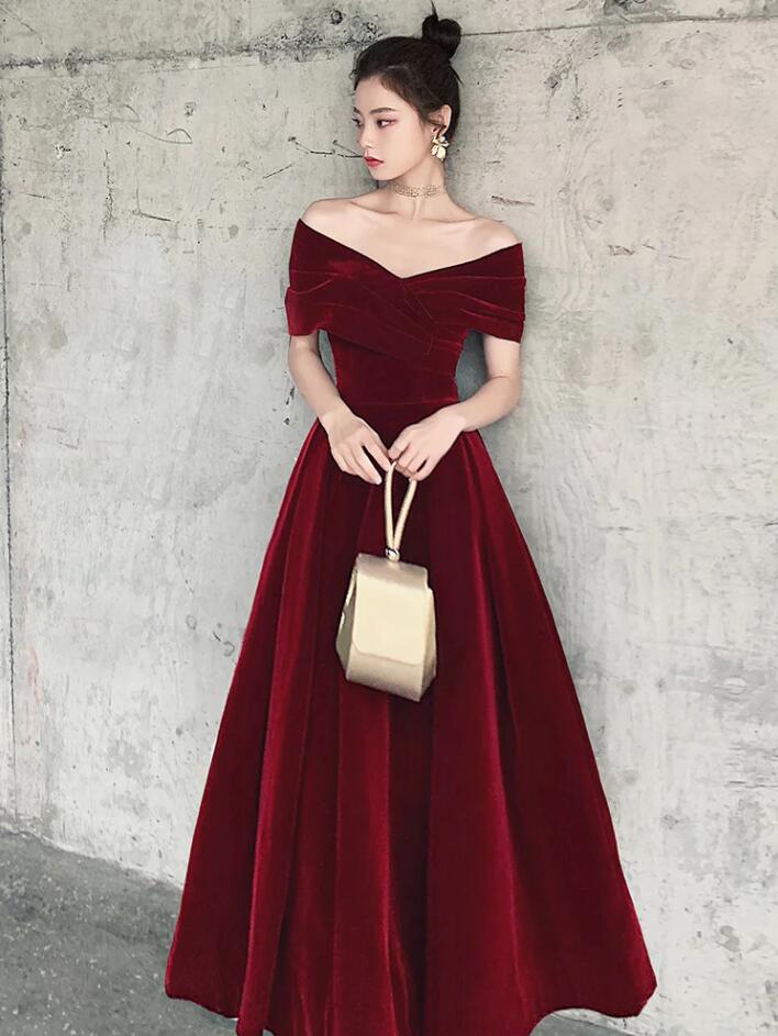 Burgundy Beaded A-Line Long Party Dress