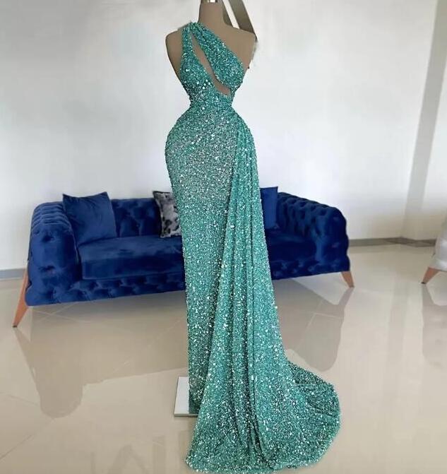 Mermaid One Shoulder Cocktail Party Gown Sequins Prom Dresses