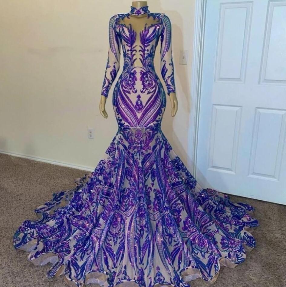 Sparkly Purple Long Sleeve Prom Dresses