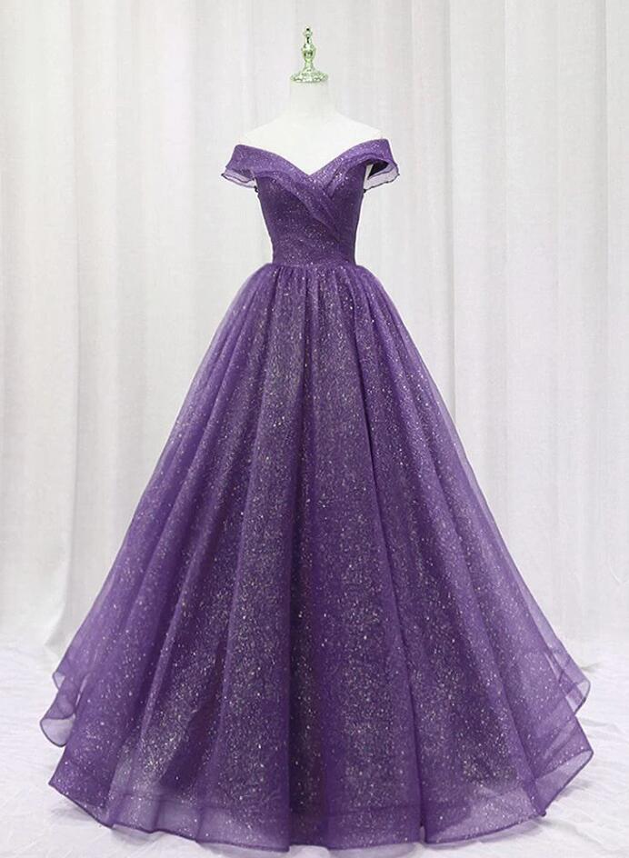 Sweetheart Purple Tulle Long Prom Dress Formal Dress