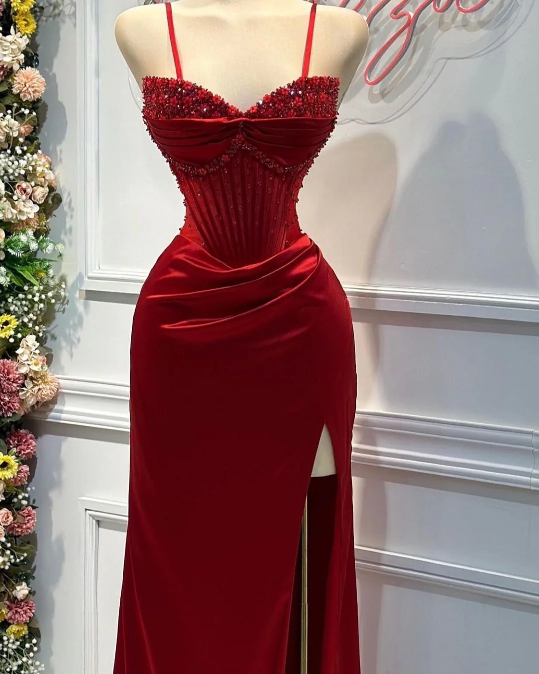 Fitted Red Open Back Prom Dress With Slit Fitted Red Open Back Prom Dress With Slit