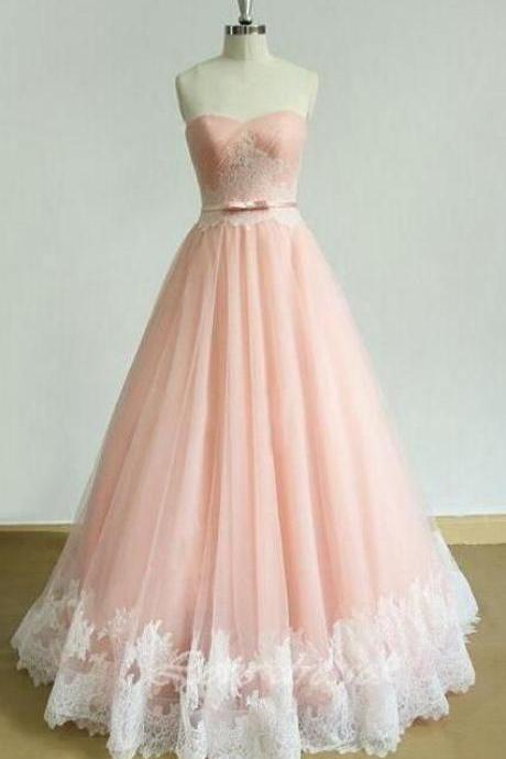 A-line Prom Dress,appliques Prom Dress,tulle Prom Dress,charming Prom Dress, Sweetheart Evening Dress, Pink Prom Dress
