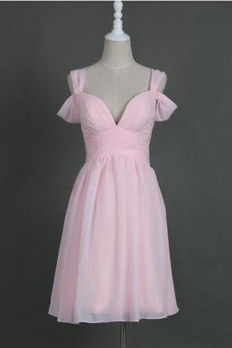 Elegant A-line Sweetheart Short Chiffon Bridemsaid Dress, Bridesmaid Dress, Light Pink Homecoming Dresses,short Pink Prom Dress, Simple Prom