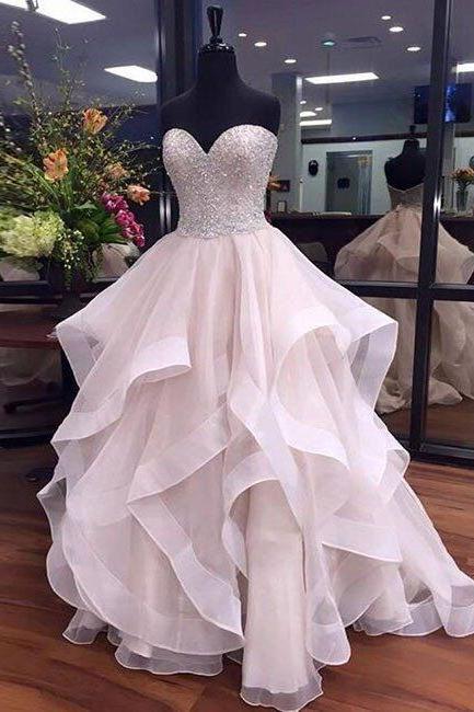 Sexy White Prom Dress,beauty Sweetheart Layered Party Dress,beaded Prom Dress