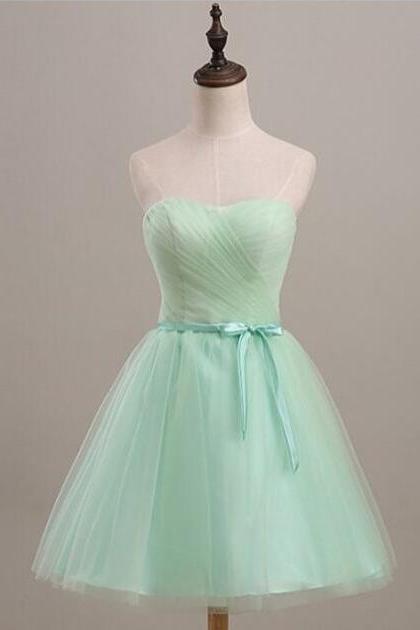 Beauty Mint Tulle Sweetheart Homecoming Dress With Belt