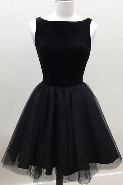 Sexy Black Tulle Homecoming Dress,cute Bateau Short Prom Dress,sleeveless Graduation Dress